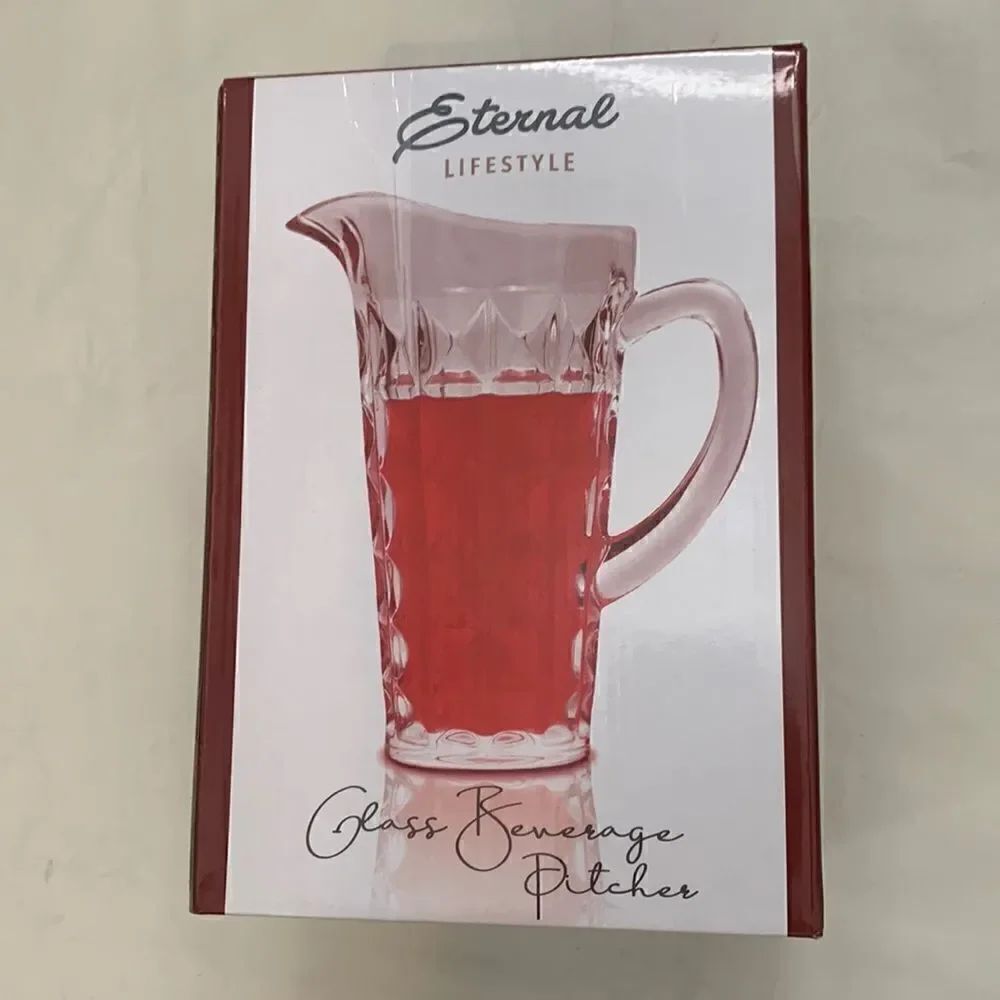 Eternal Lifestyle Clear Glass Beverage Pitcher 48 Ounces Durable Crystal New
